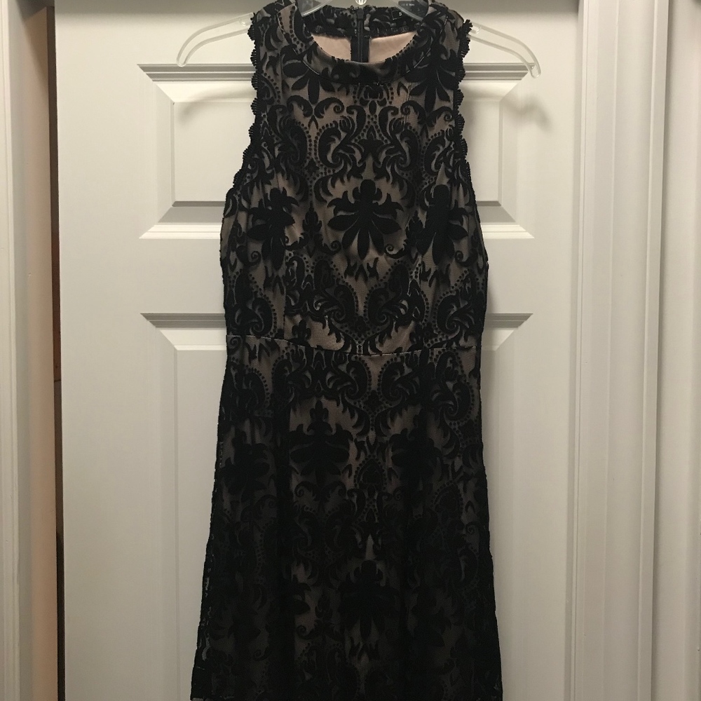 Soieblu black/tan dress with velvet lace overlay